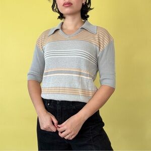 Striped Gray and Orange Knit Top
